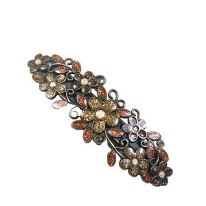 Retro glitter Hair Barrette Tension Clip Bronze Tone Orange Yellow Glitter